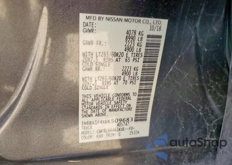 2019 Nissan Titan Xd Sl from USA, damaged, VIN 1N6BA1F4XKN509683